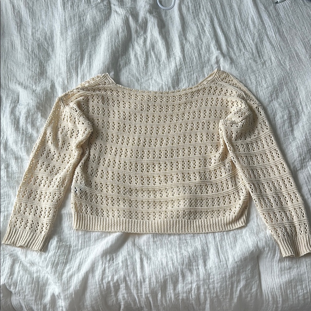 SHEIN Cream Crew Neck Sweater with Ribbed Texture